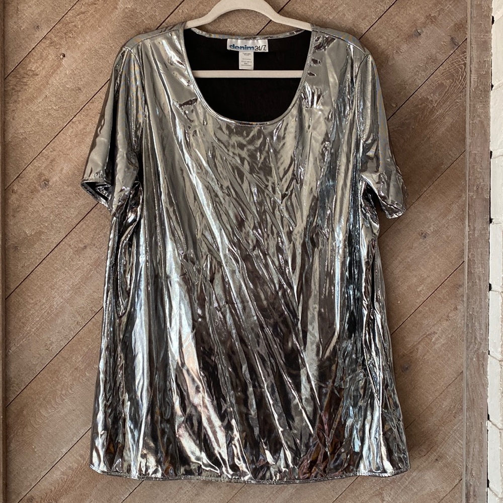 New Denim24/7 Silver Shimmer Blouse - Size L